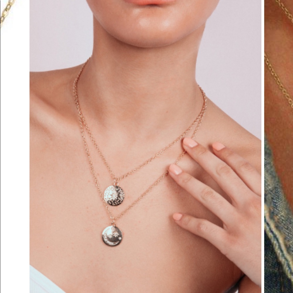 Layered star and crescent necklace
